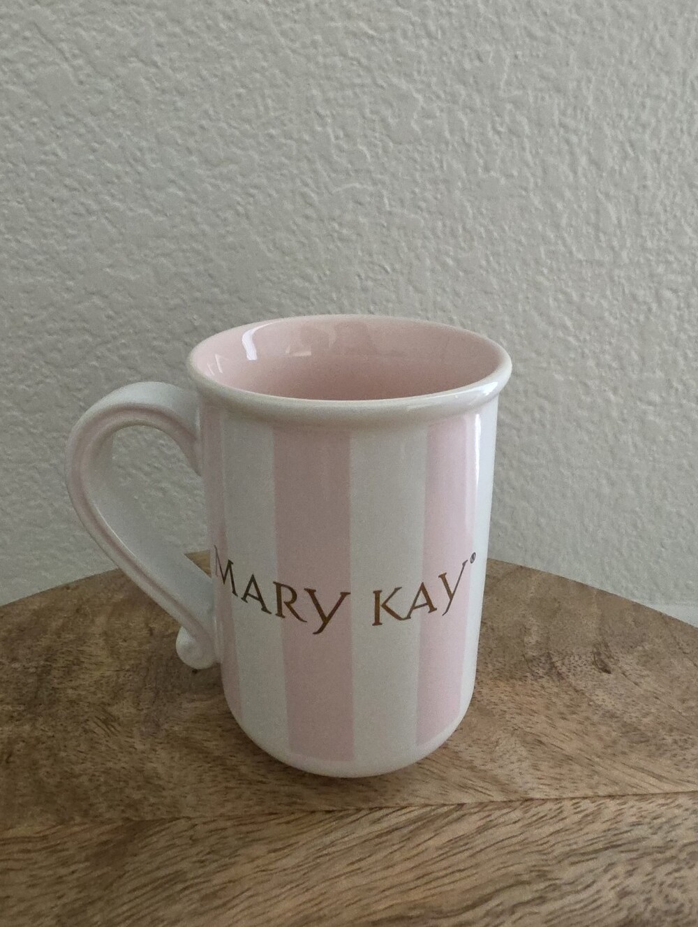 Mary Kay Pink White Stripe Gold Logo Coffee Mug